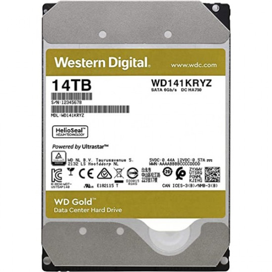 3.5" Жесткий диск 14 TB Western Digital Gold, 7200 rpm, 512 MB, SATA III (WD141KRYZ)