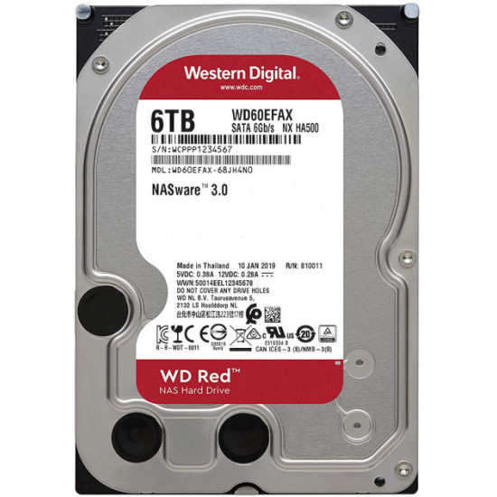 3.5" Жесткий диск 6 TB Western Digital Red, 5400 rpm, 256 MB, SATA III (WD60EFAX)