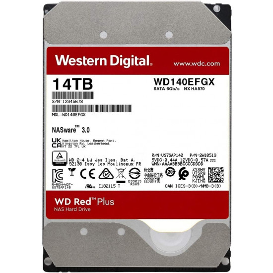 3.5" Жесткий диск 14 TB Western Digital Red Plus, 7200 rpm, 256 MB, SATA III (WD140EFGX)