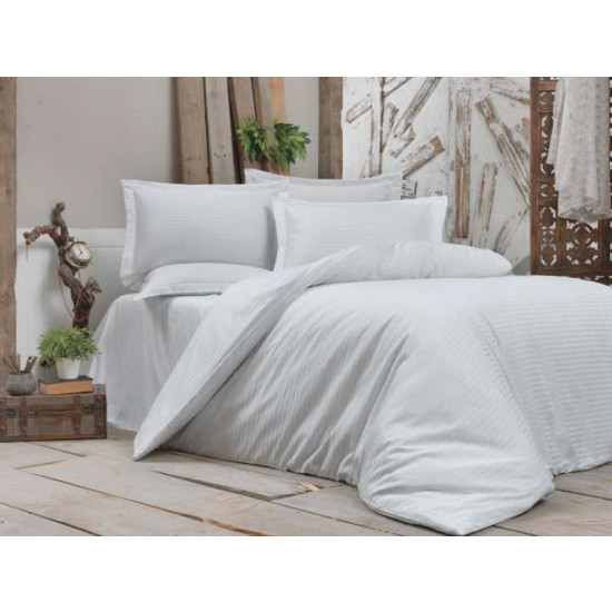 Lenjerie de pat Cottony Satin de Lux Stripe Perla Alba (2 persoane)
