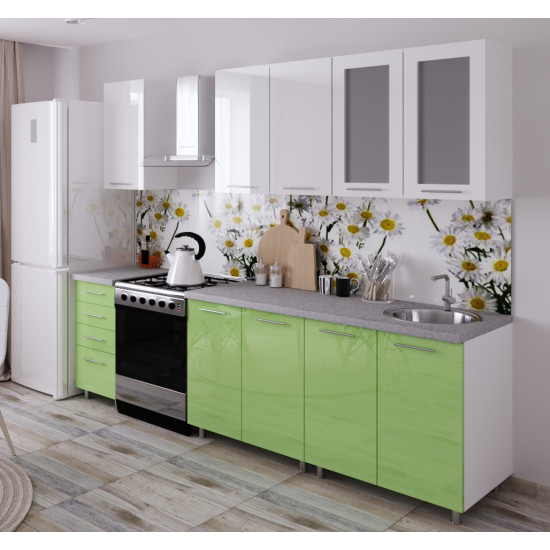 Bucatarie BS Elena 1.8 m (MDF High Gloss), Alb/Verde deschis