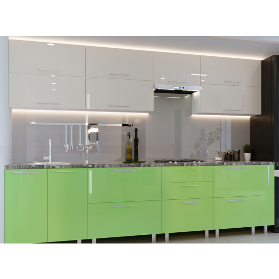 Bucatarie BS Quadro 3.0 m (MDF High Gloss), Bej/Verde deschis