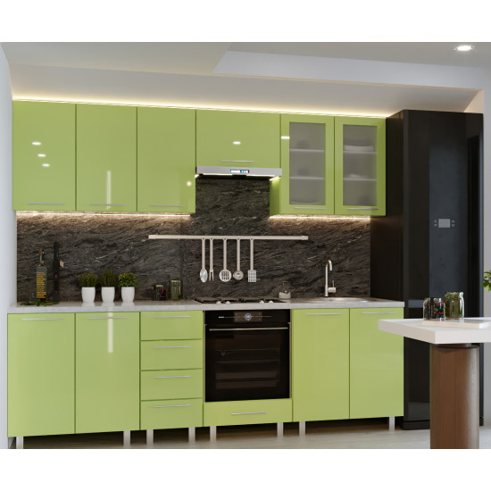 Bucatarie BS Iulia 2.6 m (MDF High Gloss), Verde deschis