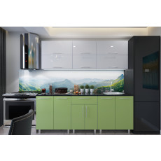 Bucatarie BS Modern 1.8 m (MDF High Gloss) (fara sticla), Alb/Verde deschis