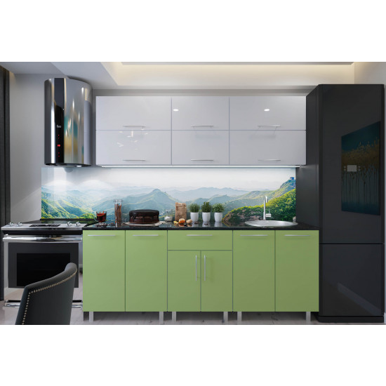 Bucatarie BS Modern 2.0 m (MDF High Gloss) (fara sticla), Alb/Verde deschis