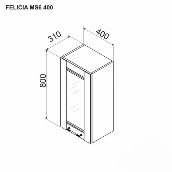 Верхний кухонный шкаф Ambianta Felicia MS6 400 дверь со стеклом, Серый