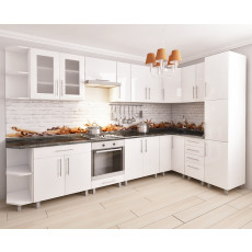 Модульная кухня PS угловая 3,4х1,7 м (МДФ Глянец), Белый