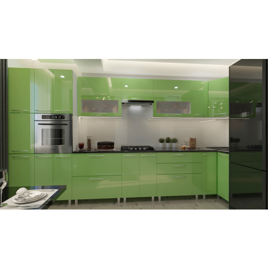 Bucatarie de colț PS Eco 4,1х0,9 m (MDF High Gloss), Verde deschis