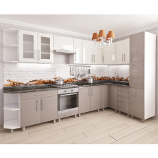 Модульная кухня PS угловая 3,4х1,7 м (МДФ Глянец), Белый/Каппучино матовый