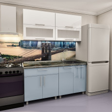 Кухня PS Модерн Мини 1.6 м (МДФ Глянец) со стеклом, Белый/Морская волна