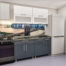 Кухня PS Модерн Мини 1.6 м (МДФ Глянец) со стеклом, Белый/Серый