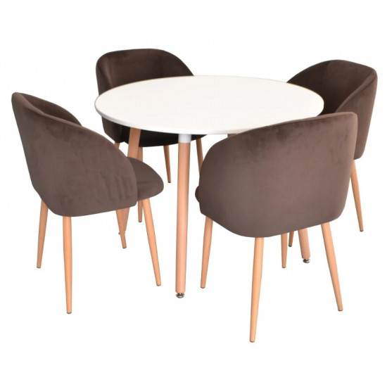 Набор мебели Eva стол DT 402-1 + 4 стула LC-618WO Dark Brown16 (velur)
