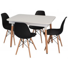 Set de mobilă Eva masa DT 431-1R Wo + 4 scaune LC-021 Black (plastic)