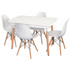 Set de mobilă Eva masa DT 431-1R Wo + 4 scaune LC-021 White (plastic)