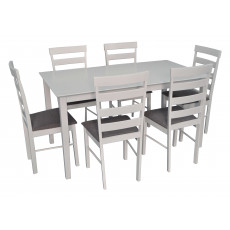 Set de mobilă Eva Masa SANFLOWER + 6 scaune GLORIA (White, NV-10WP Grey)
