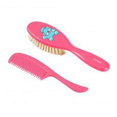 Perie și pieptene BabyOno din păr natural, Pink Perie și pieptene BabyOno din păr natural, Pink