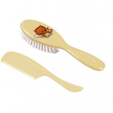 Perie și pieptene BabyOno din păr natural și mâner din cauciuc, Beige Perie și pieptene BabyOno din păr natural și mâner din cauciuc, Beige