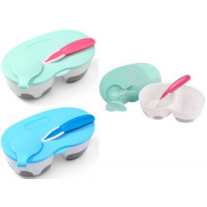 Castron 250+150 ml BabyOno cu 2 compartimente și linguriță Minty Castron 250+150 ml BabyOno cu 2 compartimente și linguriță Minty